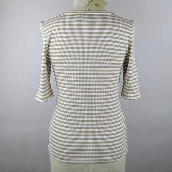 Faherty Tee Freestyle Rib Knit Short Sleeve Pima Blend Neutral Desi Stripe M NWT - Picture 6 of 14